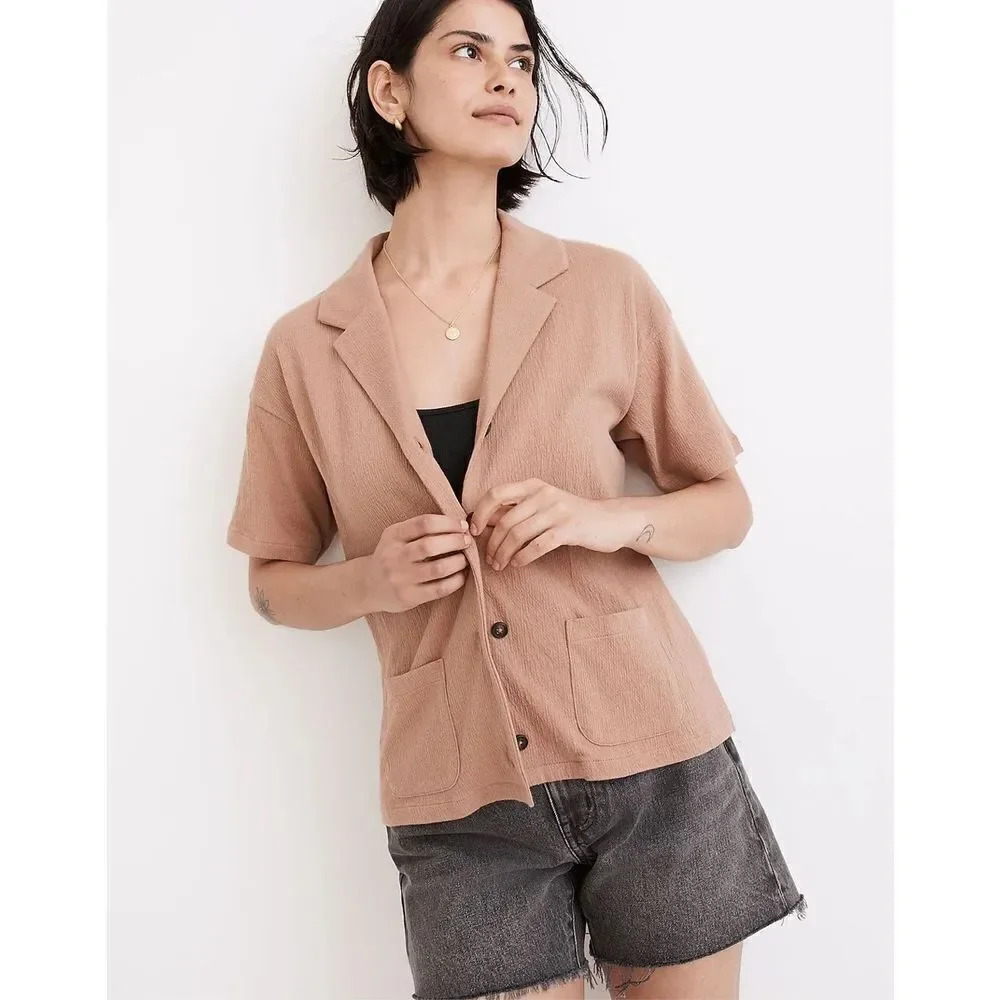 MADEWELL | Knit Lightspun Camp Shirt Front Pockets Mauve | Size Medium